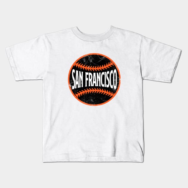 San Francisco Retro Baseball - White Kids T-Shirt by KFig21